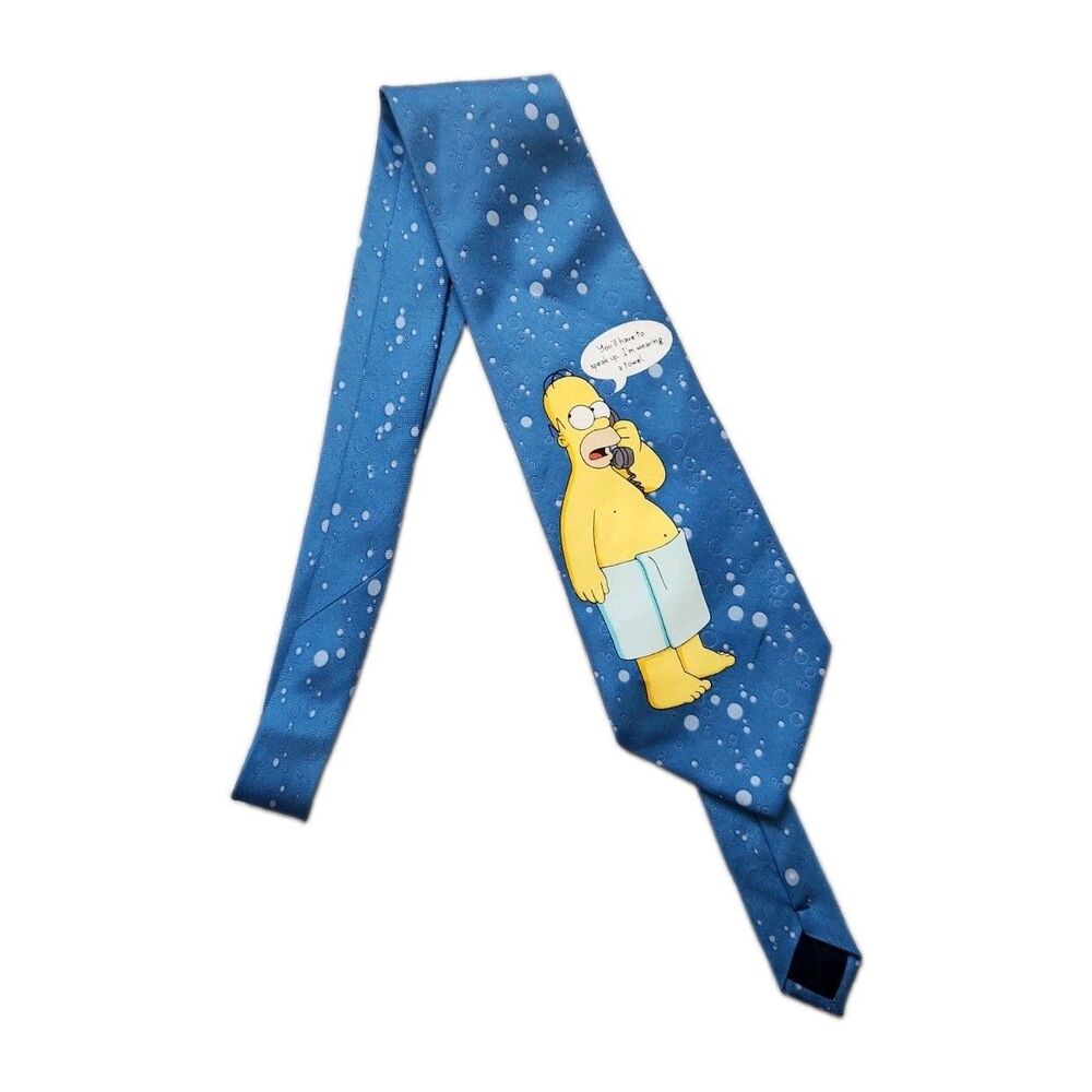 VTG Briefly Stated Simpsons Homer Simpson Towel Blue Silk Necktie Funny Cartoon